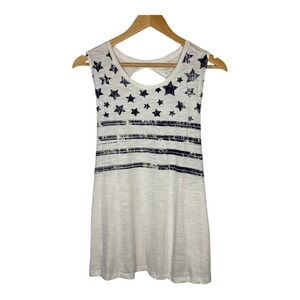 BCG Tank Top Womens XL White Stars Stripes Americana Twisted‎ Keyhole Back
